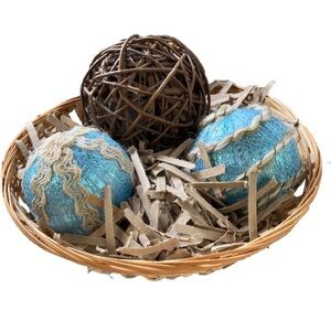 DECORATIVE BASKET Nautical Beach Coastal Centerpiece Filler Orbs Balls Wicker